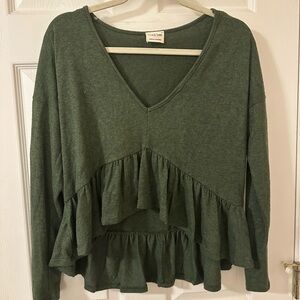 Peach Love California Green Asymmetrical Ruffled Blouse